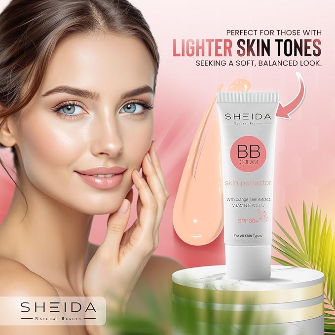 Sheida BB Cream with SPF 30+, Hydrating Daily Tinted Day Cream, Natural Finish, Buildable Light Coverage, 24h Moisture, Vitamin C & E for Even Skin Tone and Radiant Look – 50 ml (Extra Light)