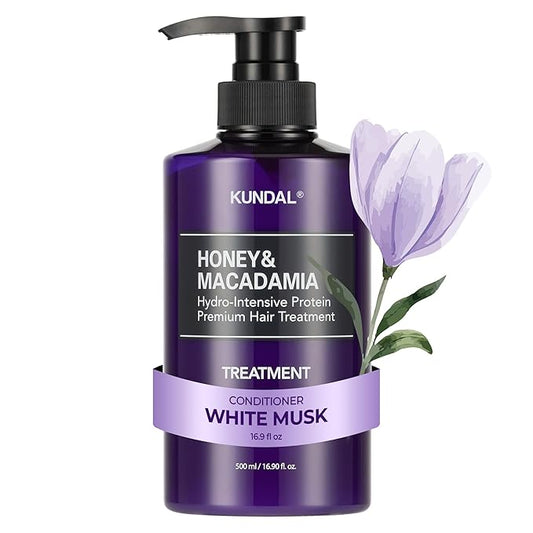 KUNDAL Honey & Macadamia Natural Conditioner [White Musk] Korean Hair Care Damage Repair, Deep Hydration, Long Lasting Fragrance, with Honey, Argan Oil, Macadamia Oil 16.9 fl oz