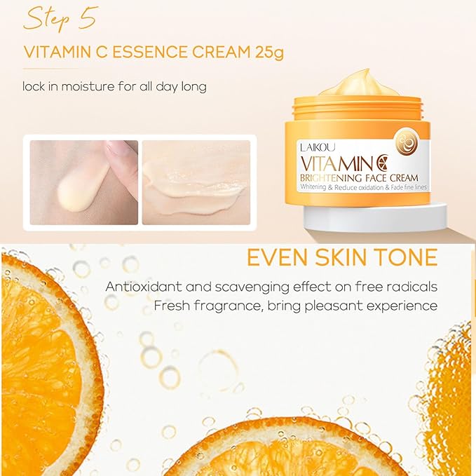 Vitamin C Skincare Set,Skincare Gifts for Women Teenage Girls,Day & Night Skincare Gift Set Skin Care Sets & kits - Cleanser, Toner, Face Serum, Face Cream, And Eye Cream(5 PCS)