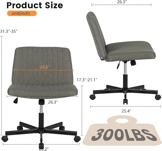 FDW Criss Cross Chair with Wheels Cross Legged Office Desk Modern Swivel Height Adjustable Wide Seat Computer Task Vanity Chair Comfy Fabric Armless Seating for Home Office