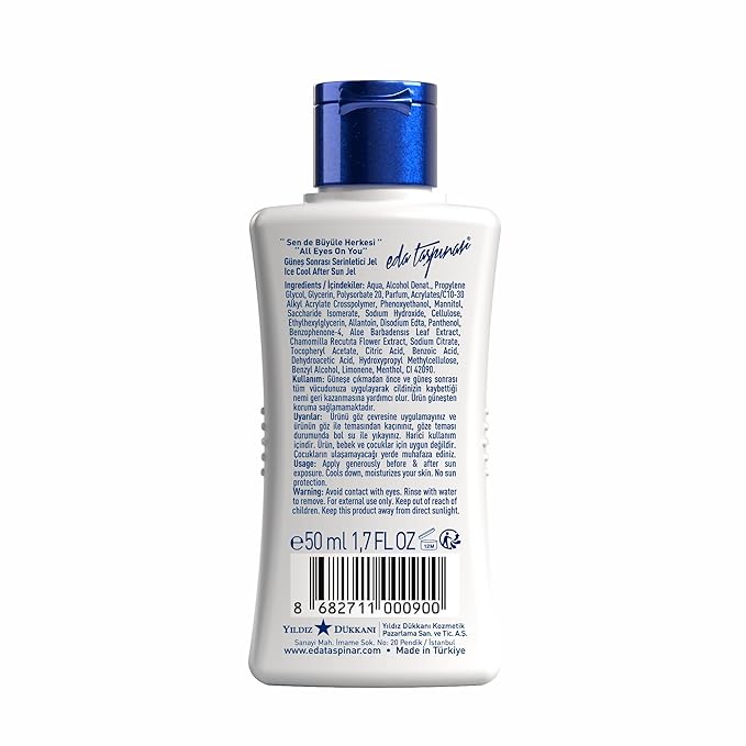 Eda Taspinar Ice Cool After Sun Jel, Cool Down with Aloe Vera, Panthenol, Hydrating Oils, Treat and Reverse Ageing, Travel Size (50 ml/1.7 fl oz) 2 Pack