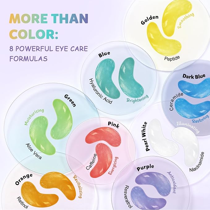 Under Eye Patches Variety Pack (48 Pairs), Easter Gifts for Women, Eye Masks for Dark Circles Puffy Eyes With 8 Colors (6 Pairs/Color), Vegan Skin Care Gifts for Women