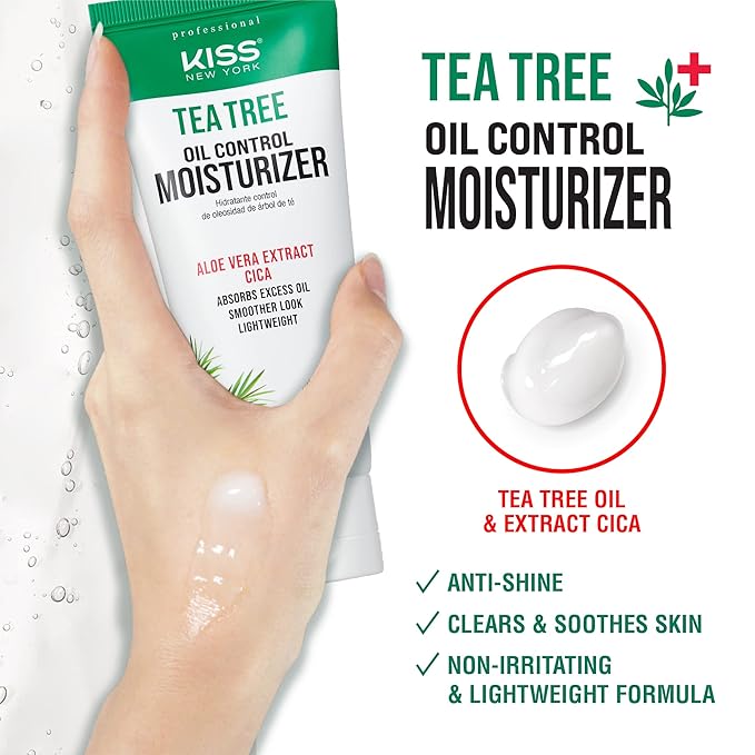 KISS NEW YORK Face Moisturizer Tea Tree Oil Control Anti-Shine Facial Moisturizer, Korean Skin Care For Normal to Oily Skin, Lightweight Formula 3.38 Fl Oz (1 PACK)