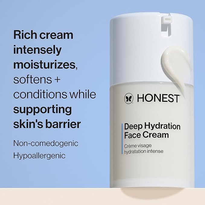 Honest Beauty Deep Hydration Face Cream for Dry Skin,Hydrates and Supports Natural Moisture Barrier,Hypoallergenic,Gentle Sensitive,1.7 fl oz,(Pack of 2)