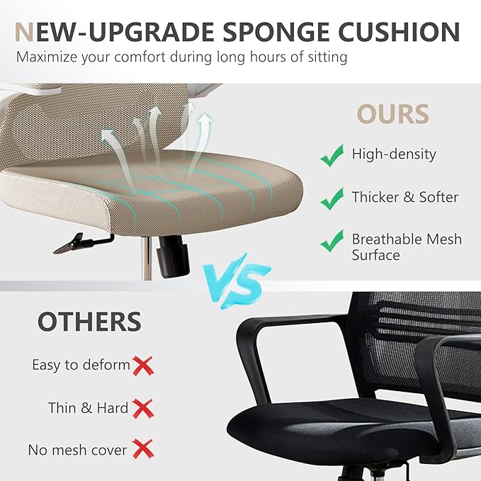 Office Chair Desk Chair, Ergonomic Mesh Computer Chair with 90-130° Recline & 360° Smooth-Rolling Casters, Adjustable Lumbar Support Task Chair for Home Office, Comfortable for Women, Teens