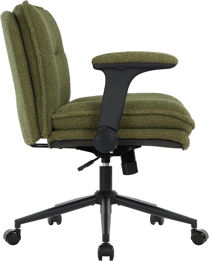 Criss Cross Legged Office Chair with Wheels and Flip-Up Arms, Ergonomic Wide Seat Desk Chair with Thick Padded, Height Adjustable Criss Cross Chairs for Home Office, Bedroom,Apartment,Vanity,Green