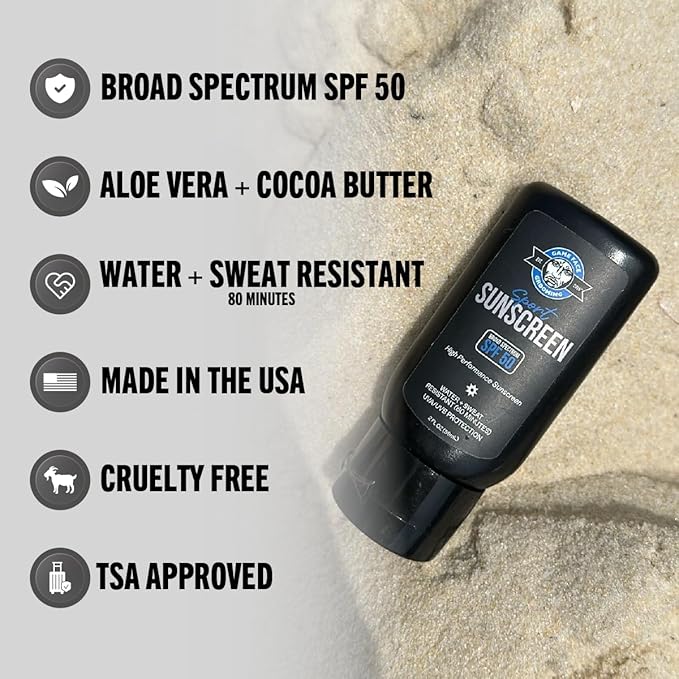 Game Face Sport Sunscreen SPF 50+, Broad-Spectrum Sunblock, UVA/UVB Protection, Water & Sweat Resistant, Lightweight & Non-Greasy Formula, Travel Friendly - 2 fl oz