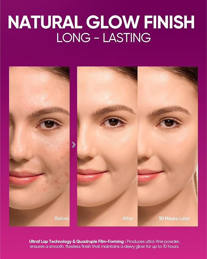 Pink Glow Cushion Foundation #08N Rich Toffee| Medium Coverage, Natural Glow Finish, Moisturizing for Dry Skin, Lightweight, Long-Lasting & Oxidation-Resistant