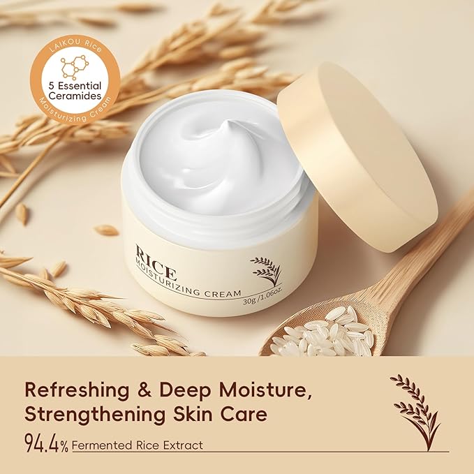 Rice Face Cream, Long Lasting Hydration Quickly Absorbed Non-sticky Face Cream, Lightweight Firming Skin Removing Fine Lines Enhancing Skin Elasticity Beauty Moisturizer For Daily Care