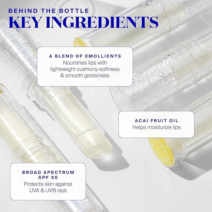 Supergoop! Unseen Sunscreen Clear Lip Protector - 100% Invisible, Lightweight SPF 30 Formula - Provides UV & Environmental Protection - Natural Finish - 0.12 oz