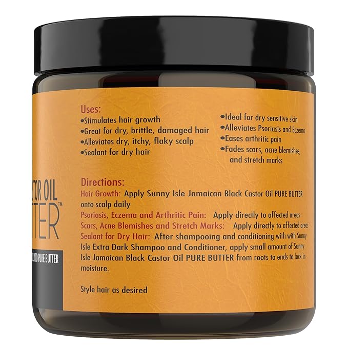 Sunny Isle Jamaican Black Castor Oil Pure Butter - Natural Moisturizing for Dry Skin & Hair - 4oz
