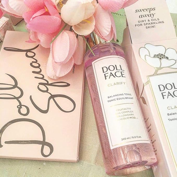 Doll Face Clarify Balancing Toner Glycolic Acid, Willow Bark and Enzymes, for Facial Soothing, Facial Toning 8oz