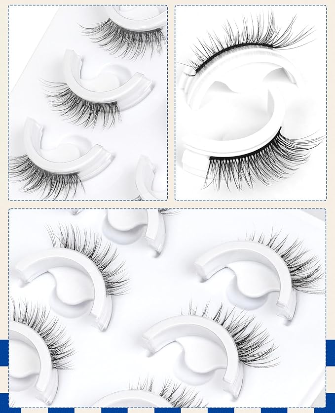 Obeyalash Waterproof Self Adhesive Eyelashes,Half Eyelashes 6-14mm, 5 Pairs Natural Look Stick on False Eyelashes, No Glue Needed, Wispy Glueless Lashes Reusable and Comfortable (M874)