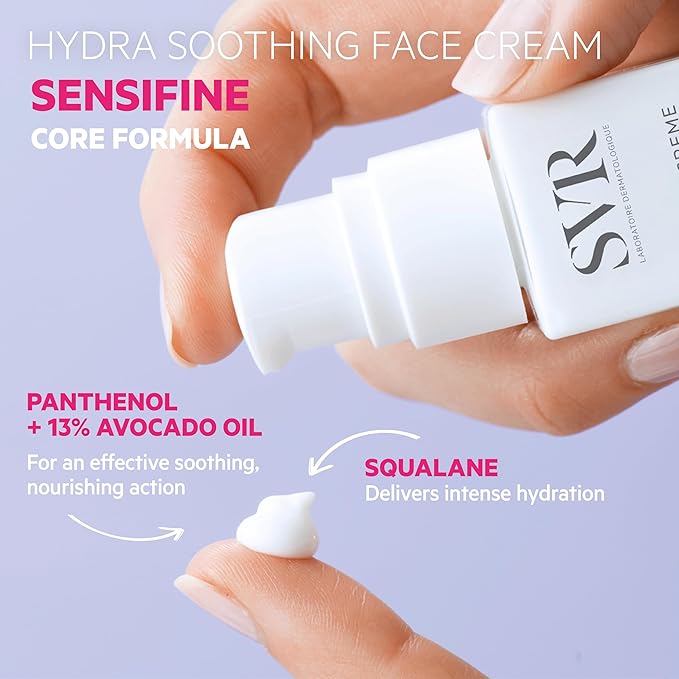 SVR Sensifine Hydra Face Cream. Moisturizing Soothing Care For Normal To Dry Dehydrated Skin. Fragrance Free Moisturizer With 96% Ingredients Of Natural Origin. 24hr Comfort And Hydration, 1.3 Fl.oz.