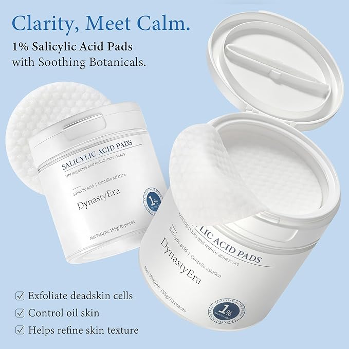 1% Salicylic Acid Pads for Face & Body – Exfoliating Toner Pads with Centella Asiatica, Hyaluronic Acid & Probiotics – Gentle Pore Clearing, Blackhead Removal, Skin Texture Refinement – 70 Count
