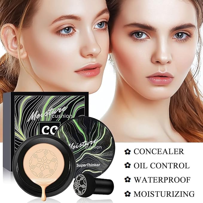 Air Cushion CC Cream Foundation Makeup, BB Cream Makeup, Color Correcting CC Cream, Tattoo Cover Up Makeup, Natural Full Coverage Foundation, Moisturizing Concealer Brighten,Even Skin Tone (Ivory)