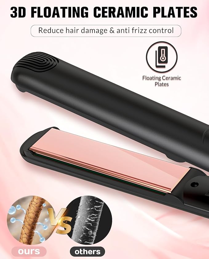 Flat Iron Hair Straightener, Ceramic Hair Straightener and Curler 2 in 1, Rapid 30-Second Heat-Up Hair Straightening Iron with Floating Plates for Less Frizz, Shinier & Smoother Hair