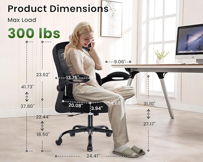 AreShark Office Chair Ergonomic Desk Chairs with Adjustable Lumbar Support, High Back Breathable Mesh Chair with Wheels& Flip-up Armrests,Rolling Swivel Comfy Task Computer Chair for Home Work Gaming