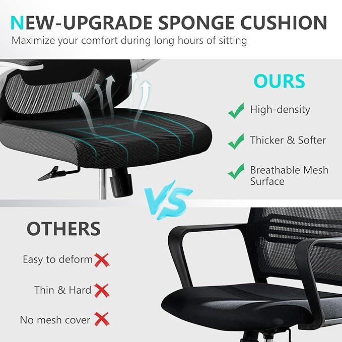 Ergonomic Office Chair Desk Chair - Mesh Computer Chair with 360° Swivel Wheels, Adjustable 90-130° Recline & Lumbar Support for Home Office, Supports up to 350lbs (04Black)