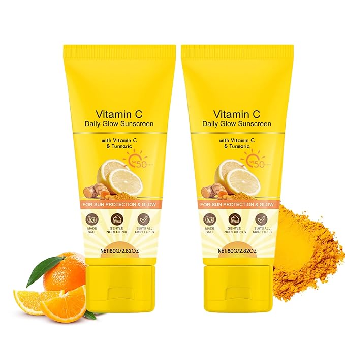 Vitamin C Glow Sunscreen SPF 50+ PA++++ Broad Spectrum | Lightweight Daily Face Sunscreen with Turmeric Extract | No White Cast, Non-Greasy Formula | Moisturizing, Vegan & Reef Safe (2)