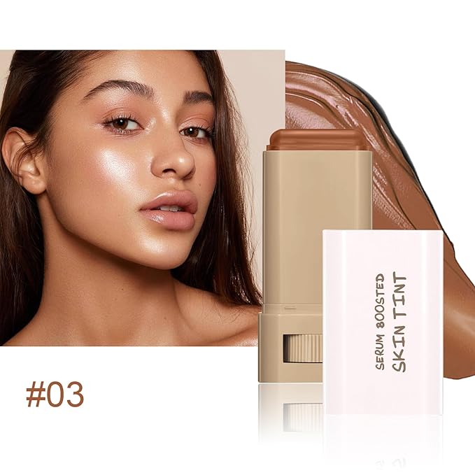 Solid Moisturizer Balm Serum for Boost Skin Tint, Multiuse and Lightweight Solid Tinted Hydrating Foundation Stick for Women, Natural Makeup for Foundation and Contour Concealer (#03)