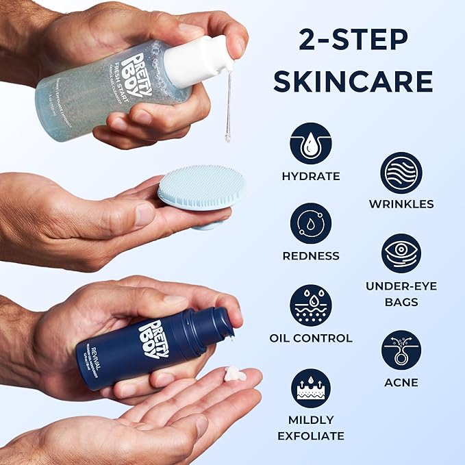 Prettyboy Face Revival Gel Moisturizer For Men - Hydrating Cream That Refreshes Dry Skin, Irritation, & Redness - Supports Anti Aging & Anti Wrinkle - Fragrance Free - 2 Count