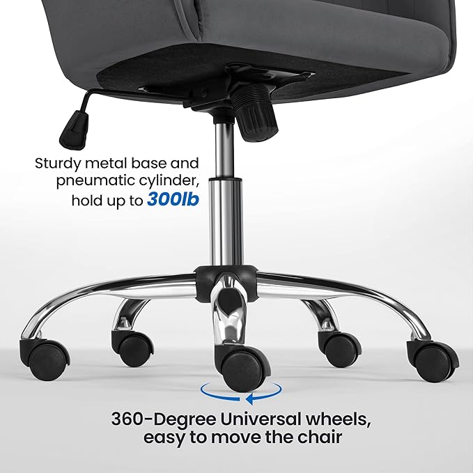 Yaheetech Modern Office Desk Chair Vanity Chair Comfy Upholstered Swivel Rolling Computer Armchair for Makeup Room Living Room Bedroom Dark Gray