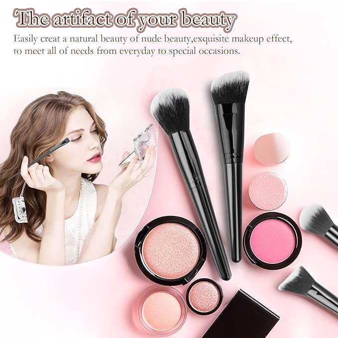 65Pcs Makeup Brushes Set Premium Makeup Kit with Case Premium Synthetic for Foundation Concealer Blush Eyeshadow Powder Contour Makeup Brush Kit Face Eye Make up Brushes & Tools (Black)