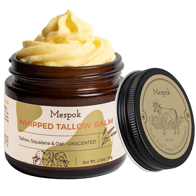 Beef Tallow for Skin - Grass-Fed Tallow Balm with Organic Squalane & Oat Extract | Whipped Face & Body Moisturizer for Extremely Dry Skin, Non-Greasy, Additive-Free, Unscented (1.5oz)