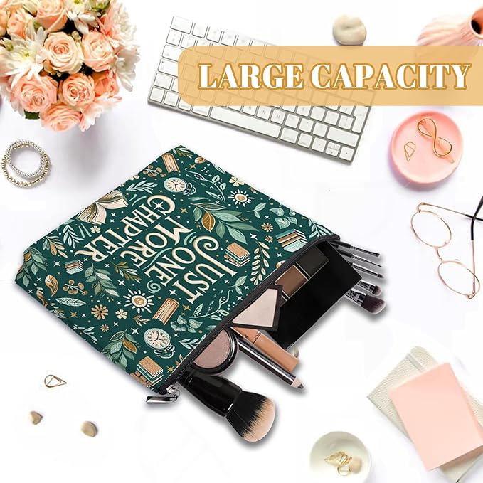 Book Lovers Gifts For Women, Reading Makeup Bag, Reading Cosmetic Bag For Book Lovers, Book Toiletry Pouch With Zipper, Birthday Christmas Gifts For Women, Green Travel Toiletry Bag