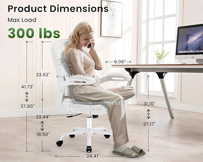 AreShark Office Chair Ergonomic Desk Chairs with Adjustable Lumbar Support, High Back Breathable Mesh Chair with Wheels& Flip-up Armrests,Rolling Swivel Comfy Task Computer Chair for Home Work Gaming