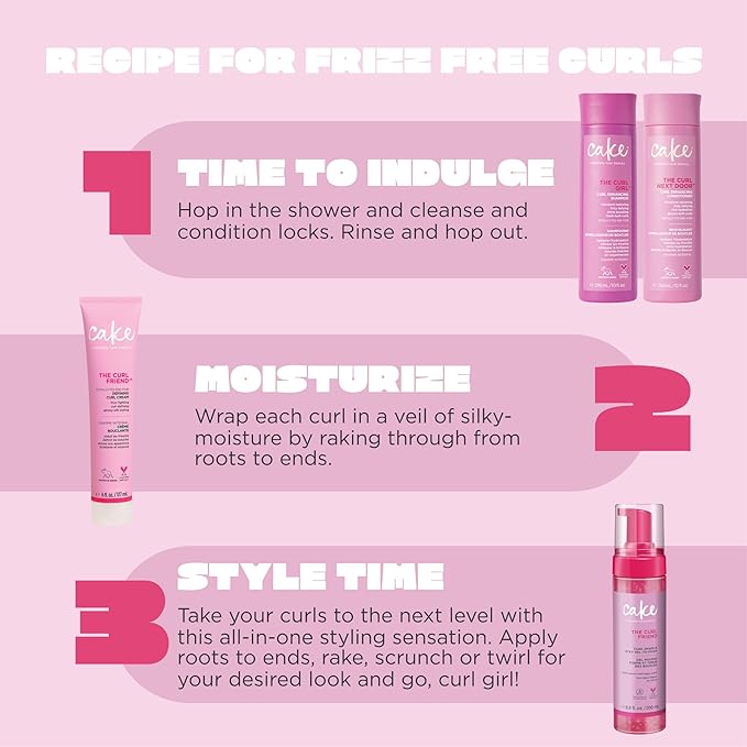 Cake Beauty Gel-to-Foam Curl Styler, The Curl Friend – High Hold & Definition - Frizz Protection- Infused with Coconut Oil & Shea Butter - For Curly Hair- 6.8 fl oz./ 200 mL | Volumizing, Gel to Foam, Flake Free, Frizz Control, For Curly Hair
