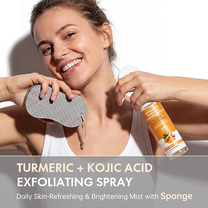 Kojic Acid & Turmeric Body Care Spray, Gentle Exfoliating Texture Care with Soft Sponge Applicator, Daily Body Skin Care for All Skin Types, 200ml