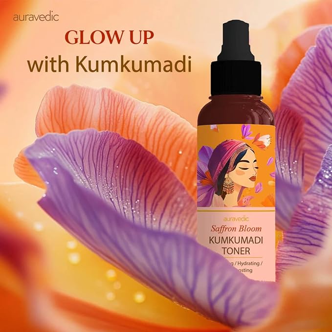Auravedic Kumkumadi Facial Toner & Face Mist | Alcohol-Free Hydrating Toner Spray with Saffron, Sandalwood & Manjistha | Helps Minimize Pores & Balance Skin | 3.38 Fl Oz (100ml)