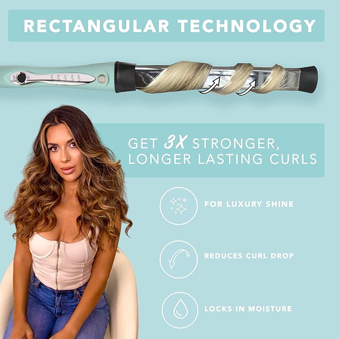 CHOPSTICK STYLER Mischief, Professional Curling Wand, 5 Variable Temperatures, 0.7”x 0.9” Extra Thick Long Length Rectangular Titanium Barrel for Long Lasting Voluminous, Big, Bouncy, Beachy Curls