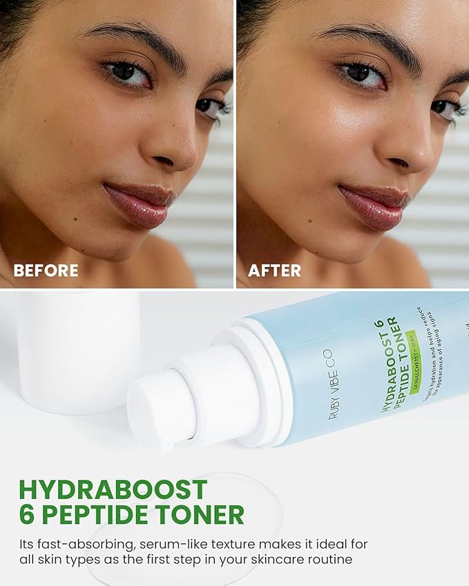 HydraBoost 6 Peptide Toner, Hyaluronic Acid, Collagen Extract, Niacinamide, Amino Acids, 5.07 fl oz (150 ml), for Hydration, Skin Firmness, Texture Improvement | RUBY VIBE CO