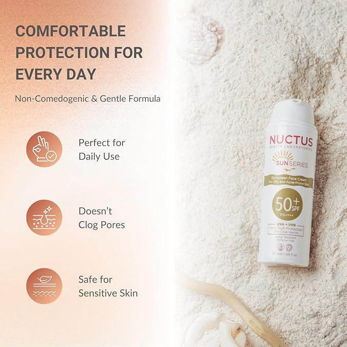 Facial Sunscreen Lotion for Acne-Prone Skin Broad Spectrum SPF 50 Facial Sunscreen for Oily Skin, Water-Resistant Sunscreen Free of Oil Fragrance and Oxybenzone 50 Ml 1.69 fl. oz