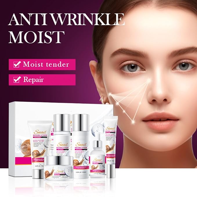 Snail Collagen Skincare Set, 6-Piece Anti-Aging Routine Kit with Cleanser, Toner, Lotion, Eye Cream, Serum, Cream, Moisturizing & Soothing Kit for Women & Men, Firms Skin & Reduces Fine Lines