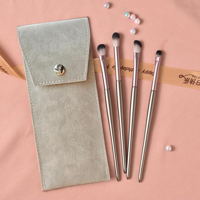 Eyeshadow Makeup Brushes Set with Case 4 PCS Soft Synthetic Hairs Eye Makeup Brushes for Blending Eyebrow Eyeliner Eyeshadow （Rosegold）