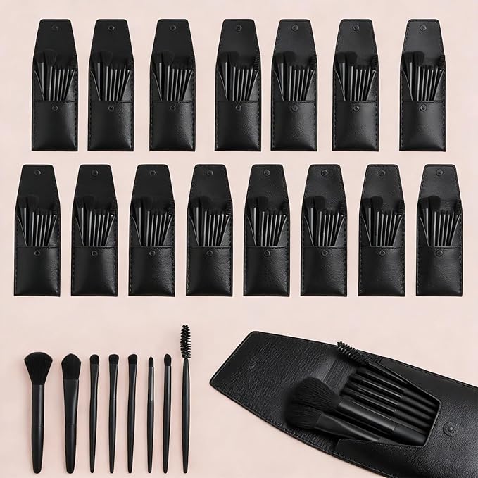 16 Sets Travel Makeup Brush Set Synthetic Fiber Face Foundation Make up Brushes Bridesmaid Gift with Travel Makeup Bag for Wedding Bridal Shower Favors Bachelorette Party Gift (Black)