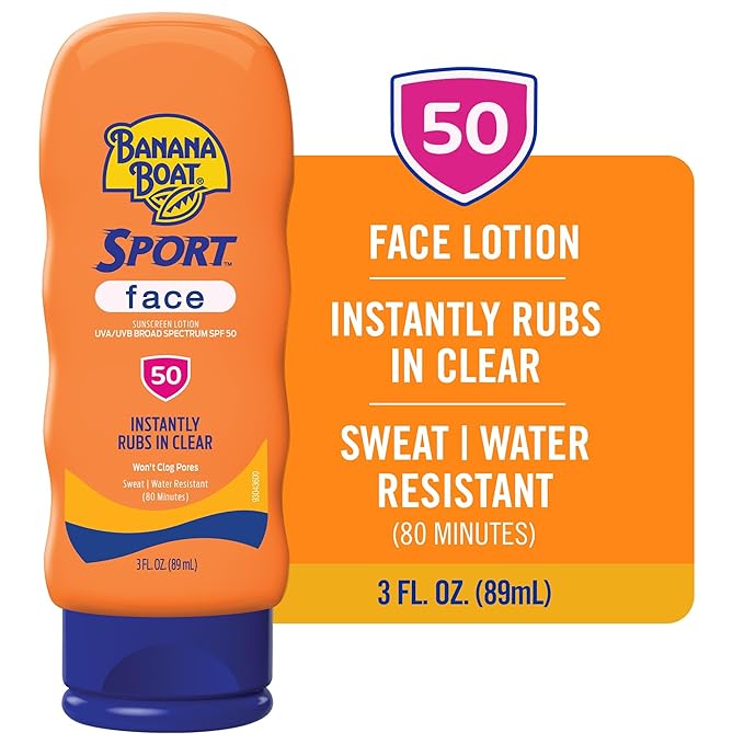 Banana Boat Sport Sunscreen for Face,SPF 50,3Fl Oz,Banana Boat Sunscreen SPF 50,Travel Size,Sunblock,Mini-Sunscreen for Dry Skin Face,3Fl Oz,(Pack of 2)
