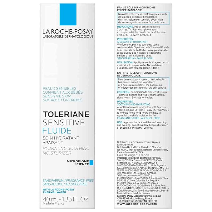 La Roche-Posay Toleriane Sensitive Fluide Protective Moisturizer,Lightweight Oil-Free Face Moisturizer,For Sensitive Skin,(Pack of 2)