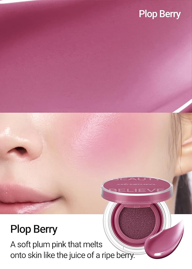 JUNG SAEM MOOL Artist Cushion Blush | Easy to Blend with Puff, Buildable Liquid Blush for Cheeks with a Natural & Dewy Finish, Korean Makeup (Dewy | Plop Berry)
