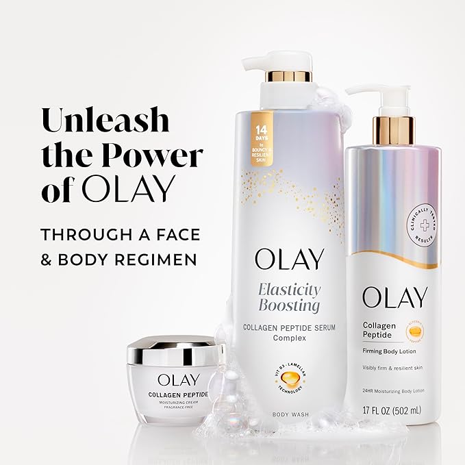 Olay Body Wash for Women, Elasticity Boosting, Collagen Peptide Serum Complex, Renews Moisture, Free of Parabens & Phthalates, Vitamin B3 Lameller Technology, For All Skin Types, 20 fl oz