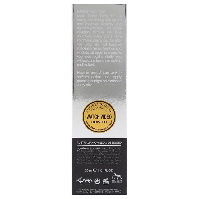Klara Cosmetics Facelift Moisturiser Natural Collagen for Mature Age Skincare Facial Toner Serum