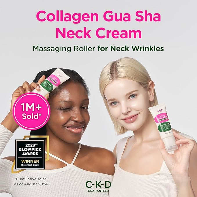 CKD Retino Collagen Guasha Neck Cream with Stainless Steel Roller – Turkey Neck Tightening, Lifting, Firming, Anti-Aging Care, Multi-Use for Neck, Face & Décolleté, Korean Skincare, 1.69 fl oz