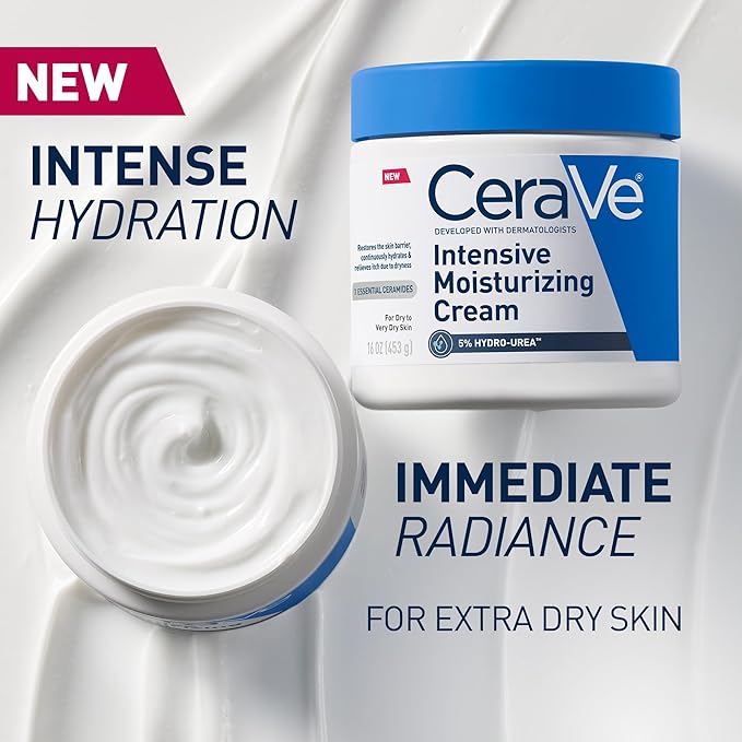 CeraVe Intensive Moisturizing Cream,Body Moisturizer With Shea Butter,72H Hydration + Skin Barrier Repair,Fragrance-Free Body Lotion For Extremely Dry Skin,19oz,(Pack of 2)