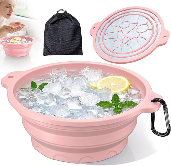 Face Bowl for Ice with Built-in Ice Tray Collapsible Silicone Facial Ice Bath Bowl Small Reusable Cold Plunge Basin, Ideal for Home Travel Use, Cold Bath Spa Tool