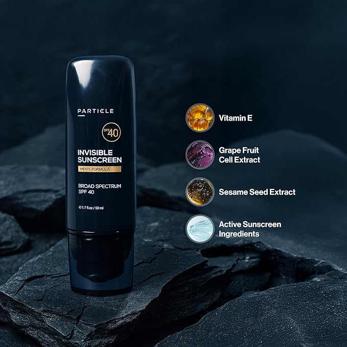 Particle Invisible Sunscreen, Men's Transparent SPF 40 Lotion with Vitamin E, Daily Skin Care for Men, Lightweight Formula for Sun Protection, Beard Friendly, Non Greasy, 1.7 FL OZ