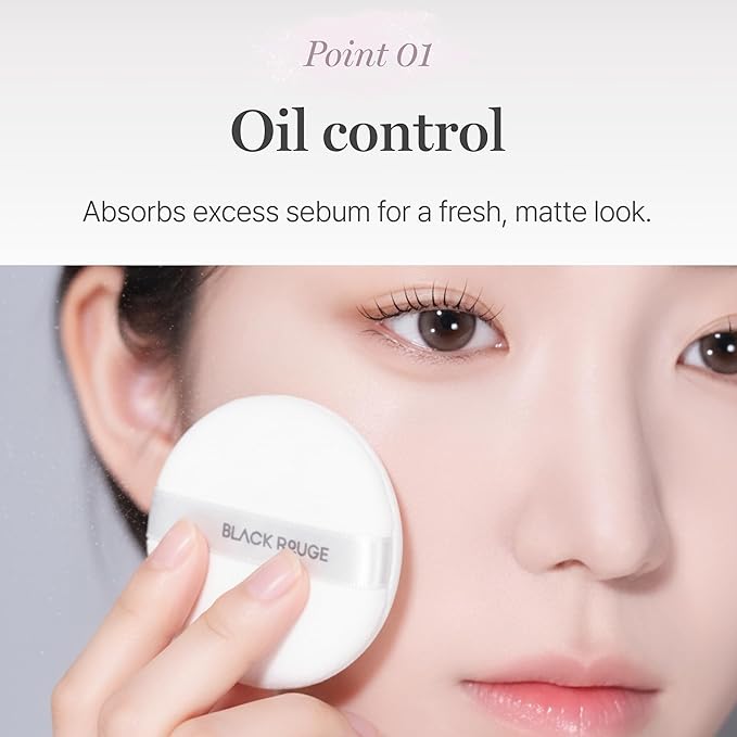 BLACK ROUGE, Egg Blur Powder, EP02 Nu peach, Loose Face Powder, Korean Makeup Oil Control Compact with Puff, Lightweight Long-Lasting Setting Powder in White, Peach & Purple, 0.17oz